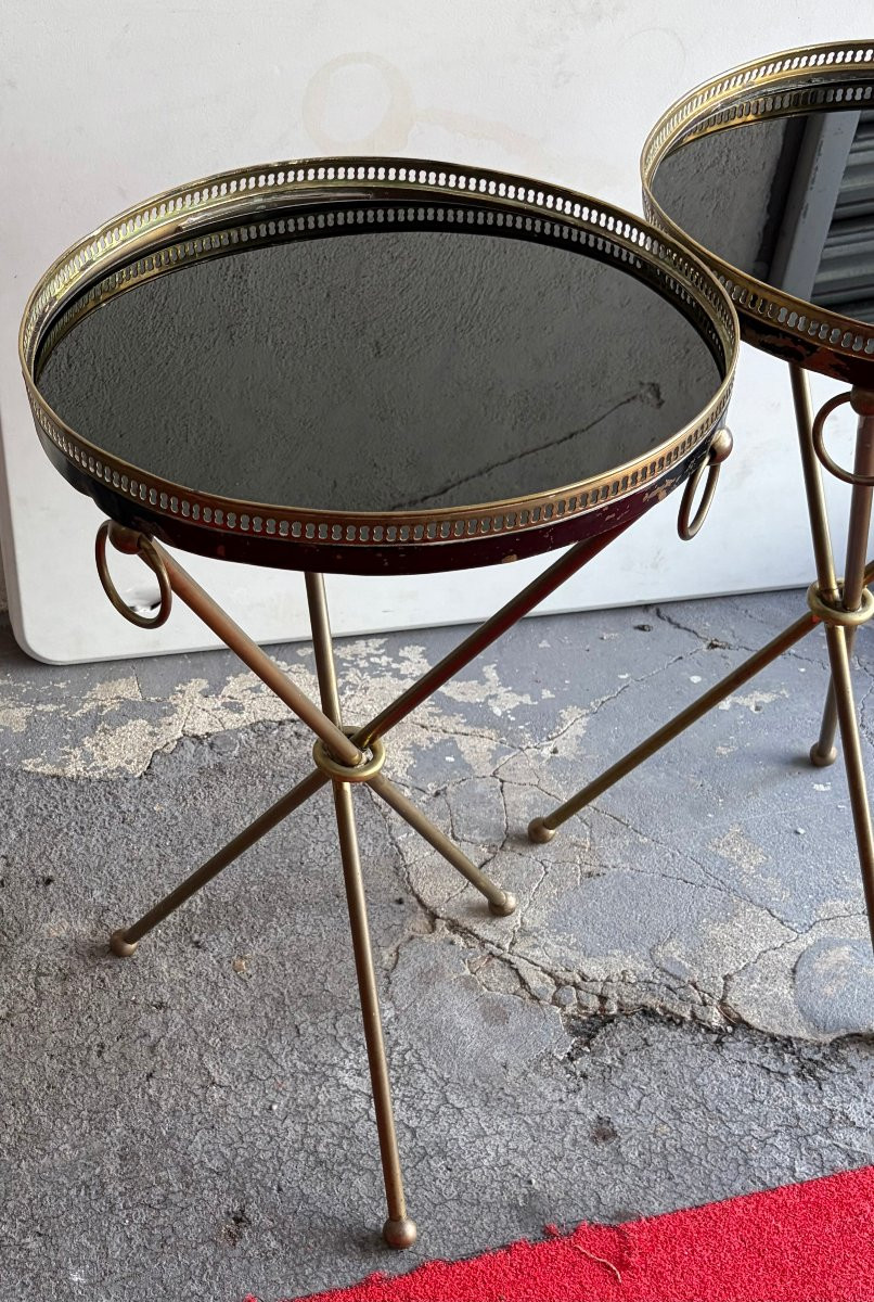 1940/50′ Paire de Guéridons Laiton Patiné Style Jacques Adnet Ø 40 cm H 66 cm-photo-8