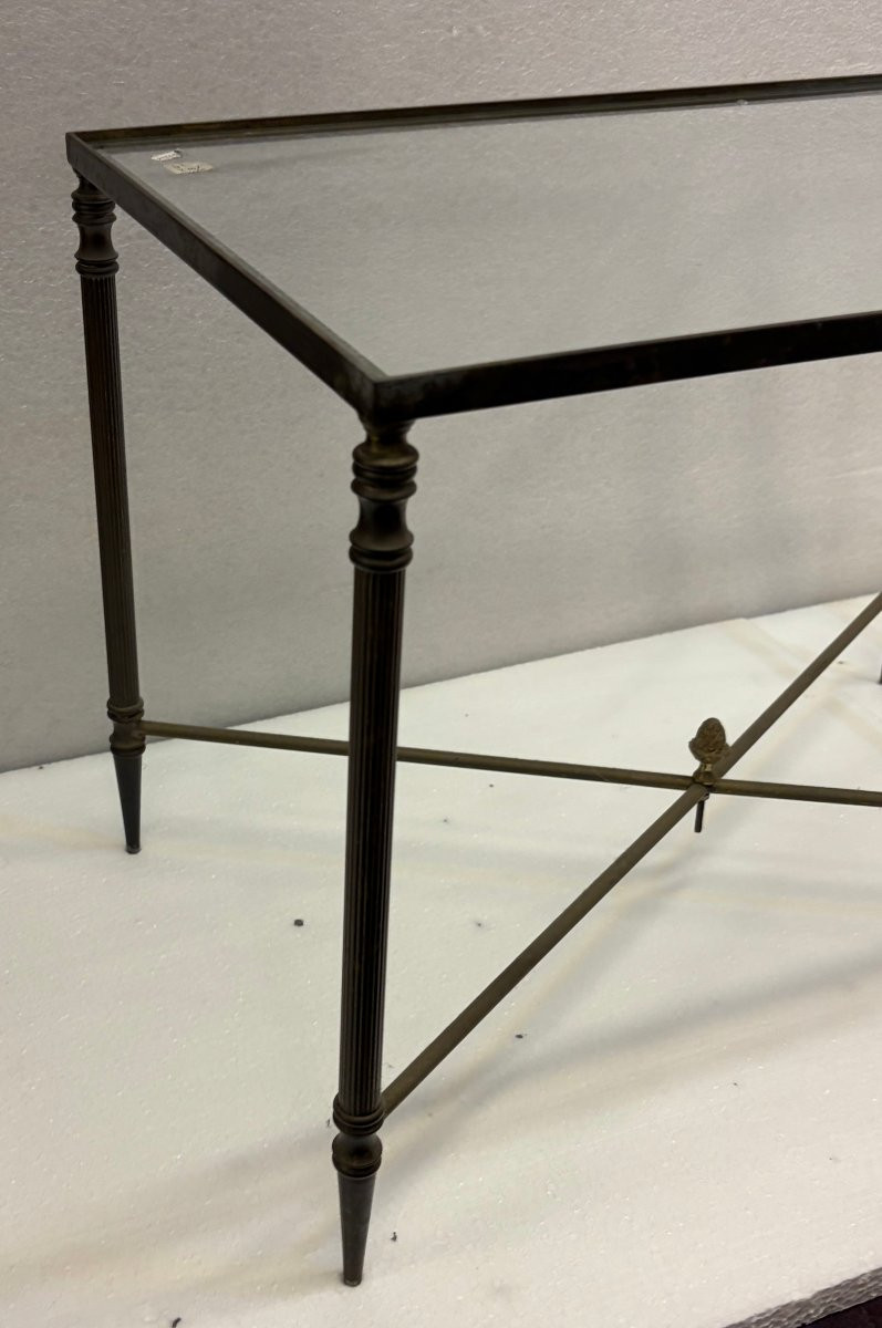 1970′ Paire De Tables Maison Baguès En Bronze Doré Avec Entretoise 34 X 55 X H 39 cm-photo-3
