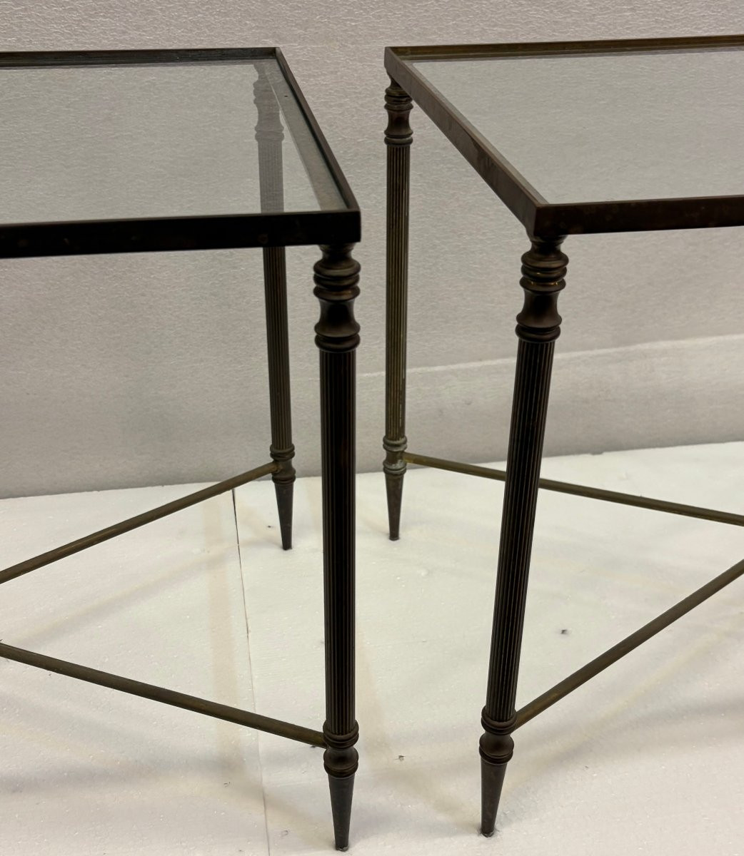 1970′ Paire De Tables Maison Baguès En Bronze Doré Avec Entretoise 34 X 55 X H 39 cm-photo-1