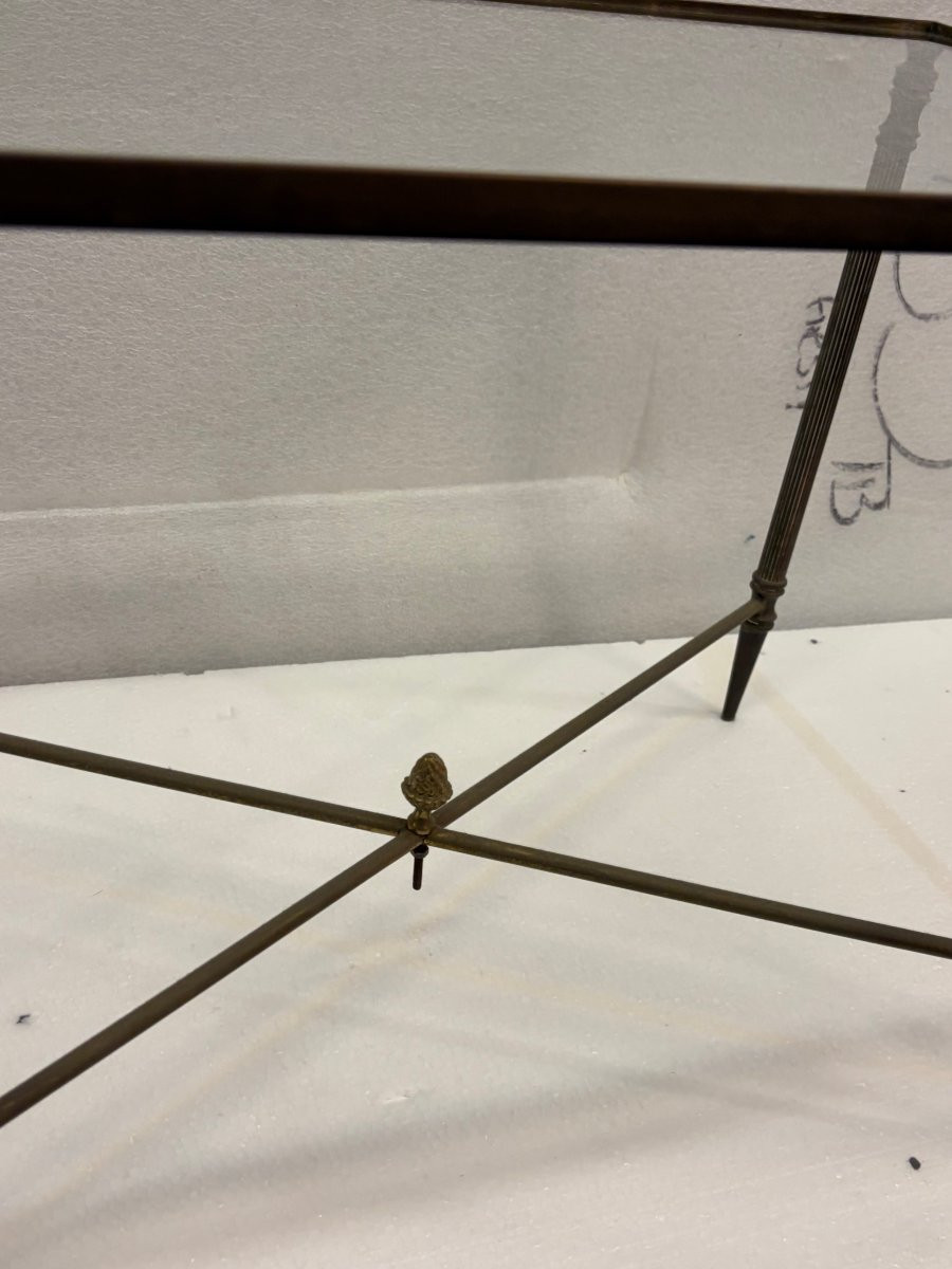 1970′ Paire De Tables Maison Baguès En Bronze Doré Avec Entretoise 34 X 55 X H 39 cm-photo-2