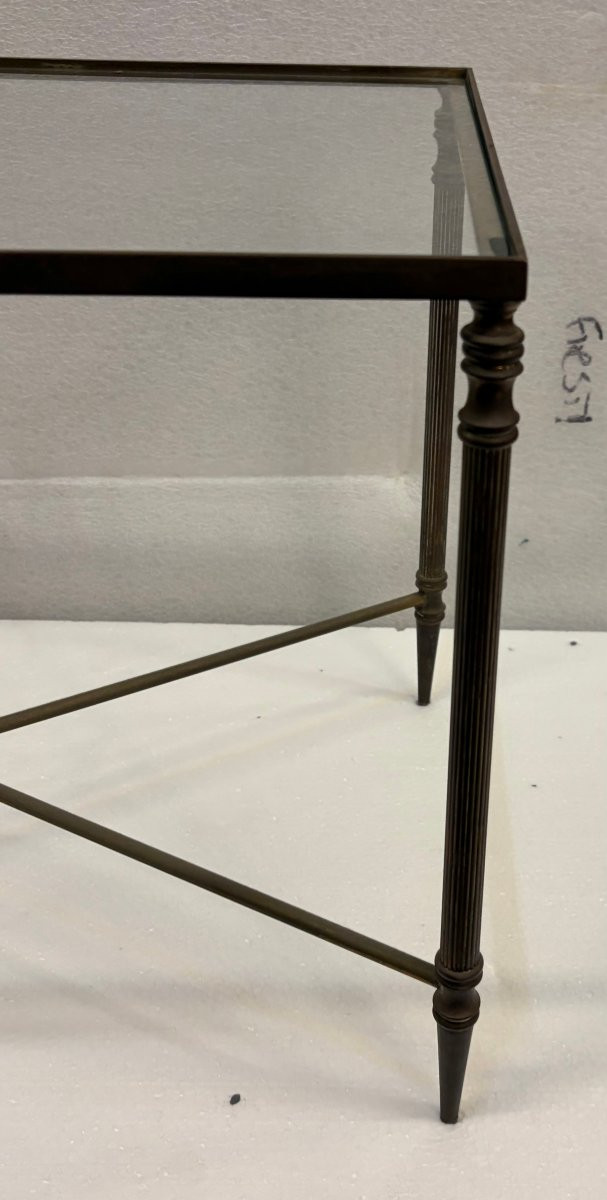 1970′ Paire De Tables Maison Baguès En Bronze Doré Avec Entretoise 34 X 55 X H 39 cm-photo-3