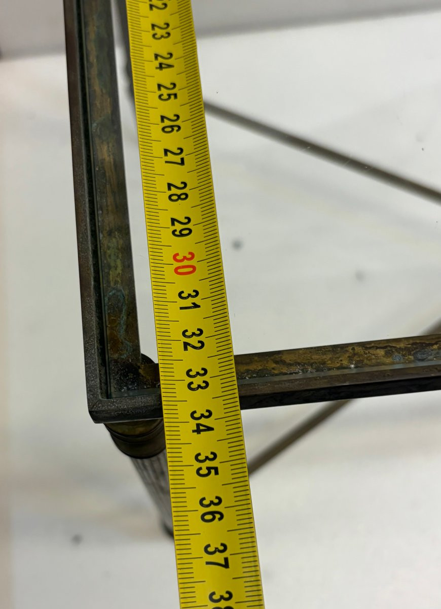 1970′ Paire De Tables Maison Baguès En Bronze Doré Avec Entretoise 34 X 55 X H 39 cm-photo-4