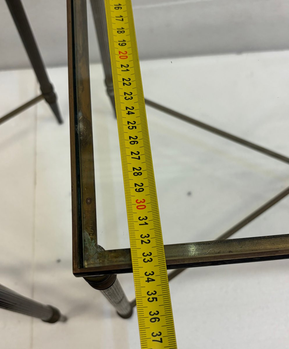 1970′ Paire De Tables Maison Baguès En Bronze Doré Avec Entretoise 34 X 55 X H 39 cm-photo-5