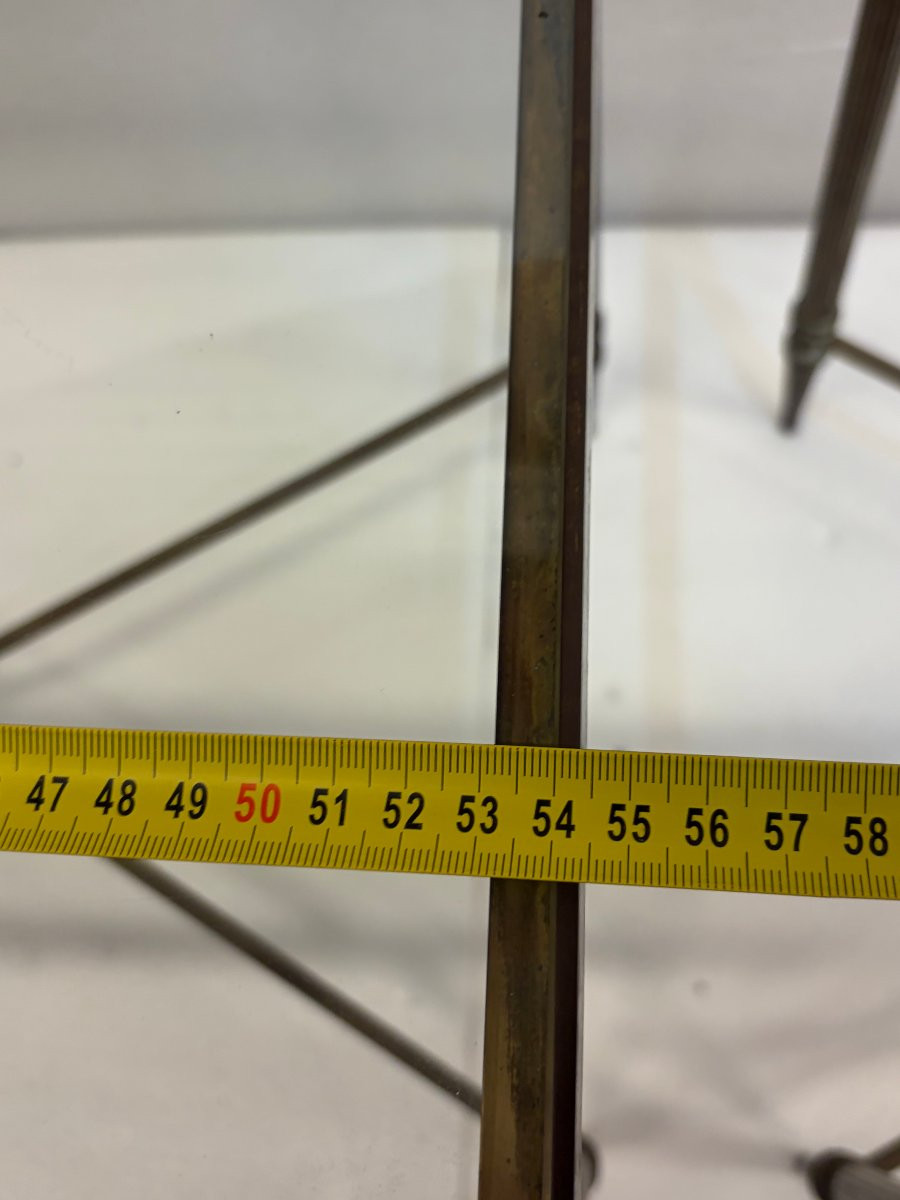 1970′ Paire De Tables Maison Baguès En Bronze Doré Avec Entretoise 34 X 55 X H 39 cm-photo-6