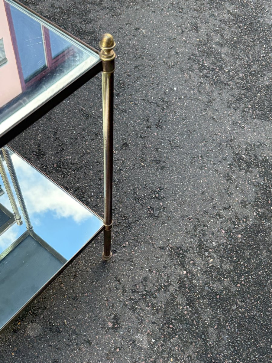 1970′ Paire de Bouts de Canapé  Bronze  2 Niveaux Maison Baguès Plateaux Miroirs 40 X 32 X H 62-photo-2
