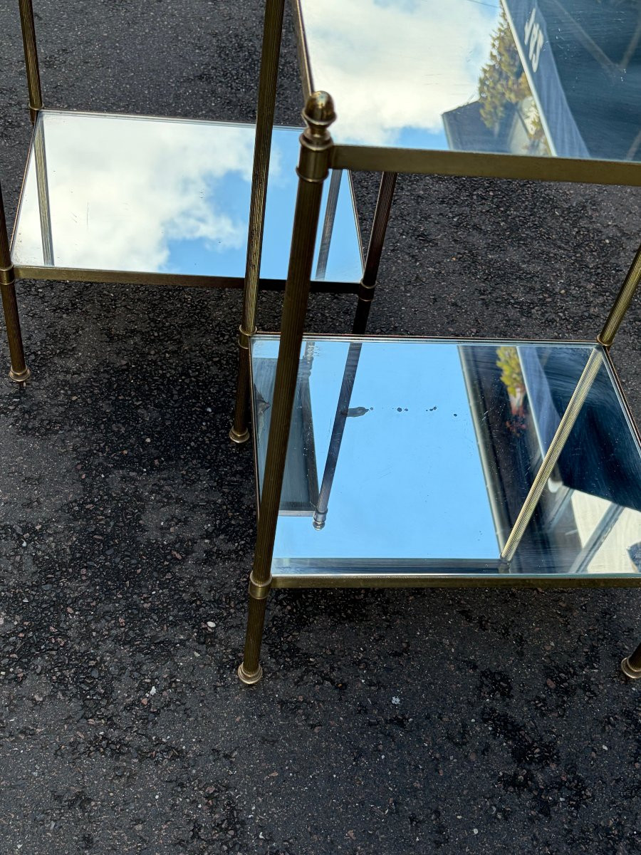 1970′ Paire de Bouts de Canapé  Bronze  2 Niveaux Maison Baguès Plateaux Miroirs 40 X 32 X H 62-photo-4