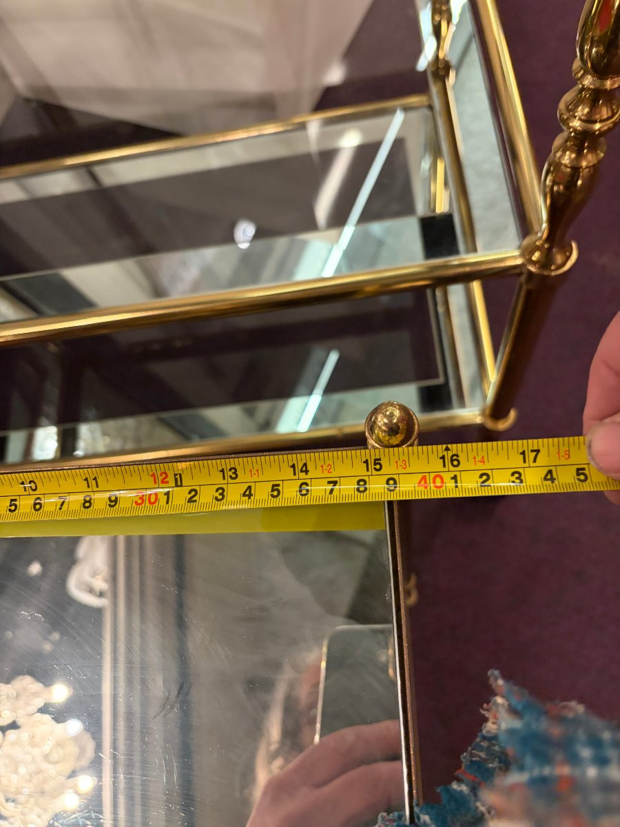1970′ Paire de Bouts de Canapé  Bronze  2 Niveaux Maison Baguès Plateaux Miroirs 40 X 32 X H 62-photo-6