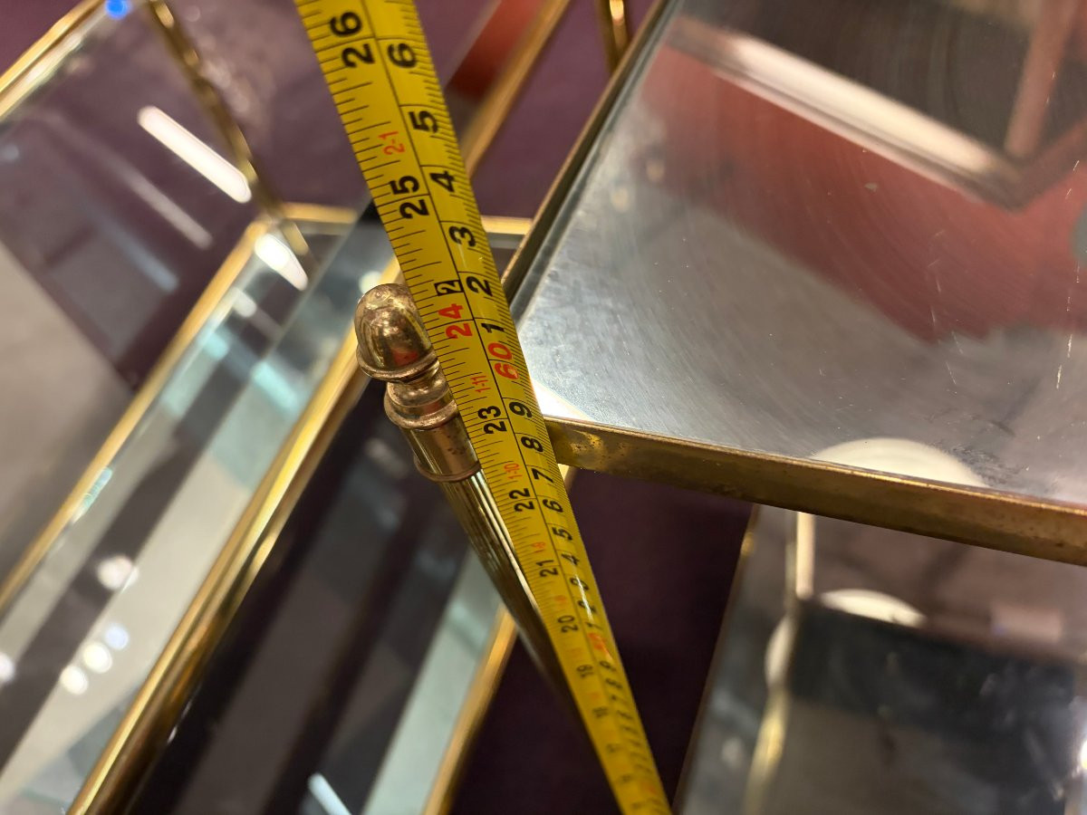 1970′ Paire de Bouts de Canapé  Bronze  2 Niveaux Maison Baguès Plateaux Miroirs 40 X 32 X H 62-photo-7