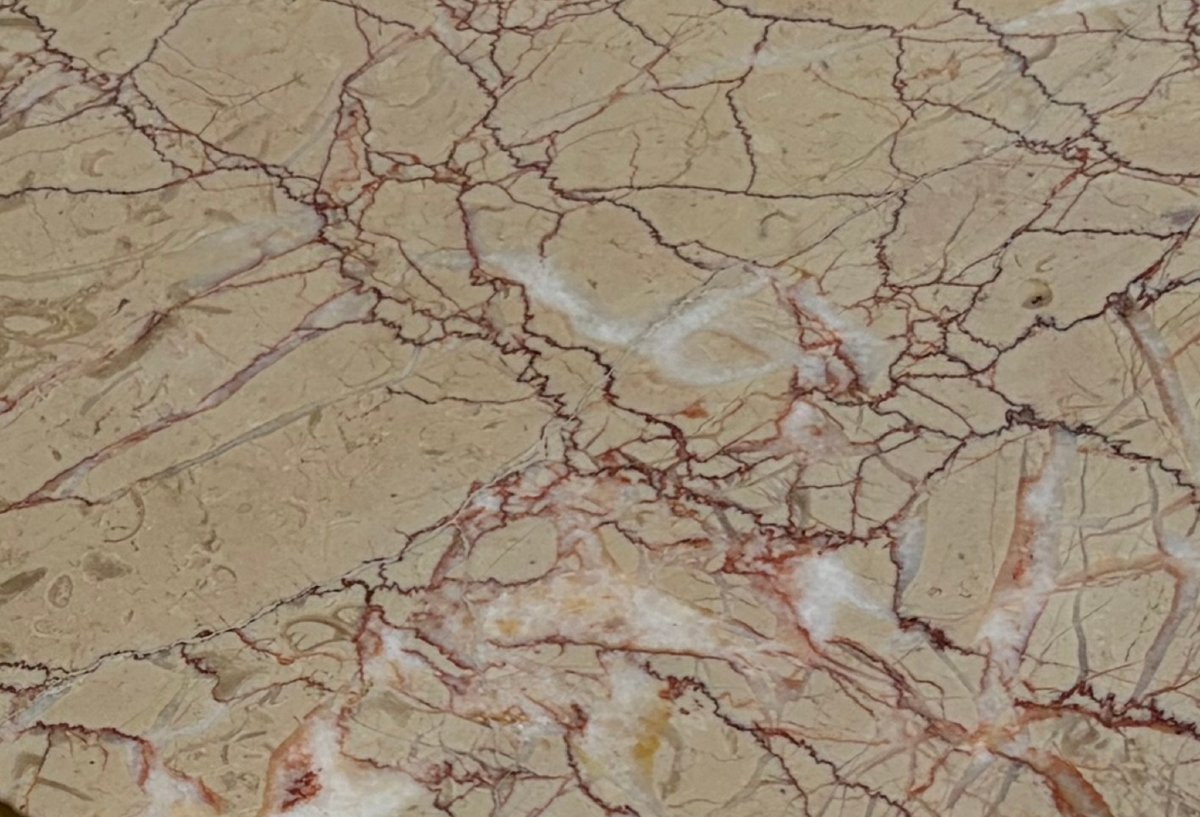 1940/50′ Paire de Guéridons Laiton Doré/ Jacques Adnet Ø 41,5 cm H 61 cm Marbre Rose Calacatta-photo-1