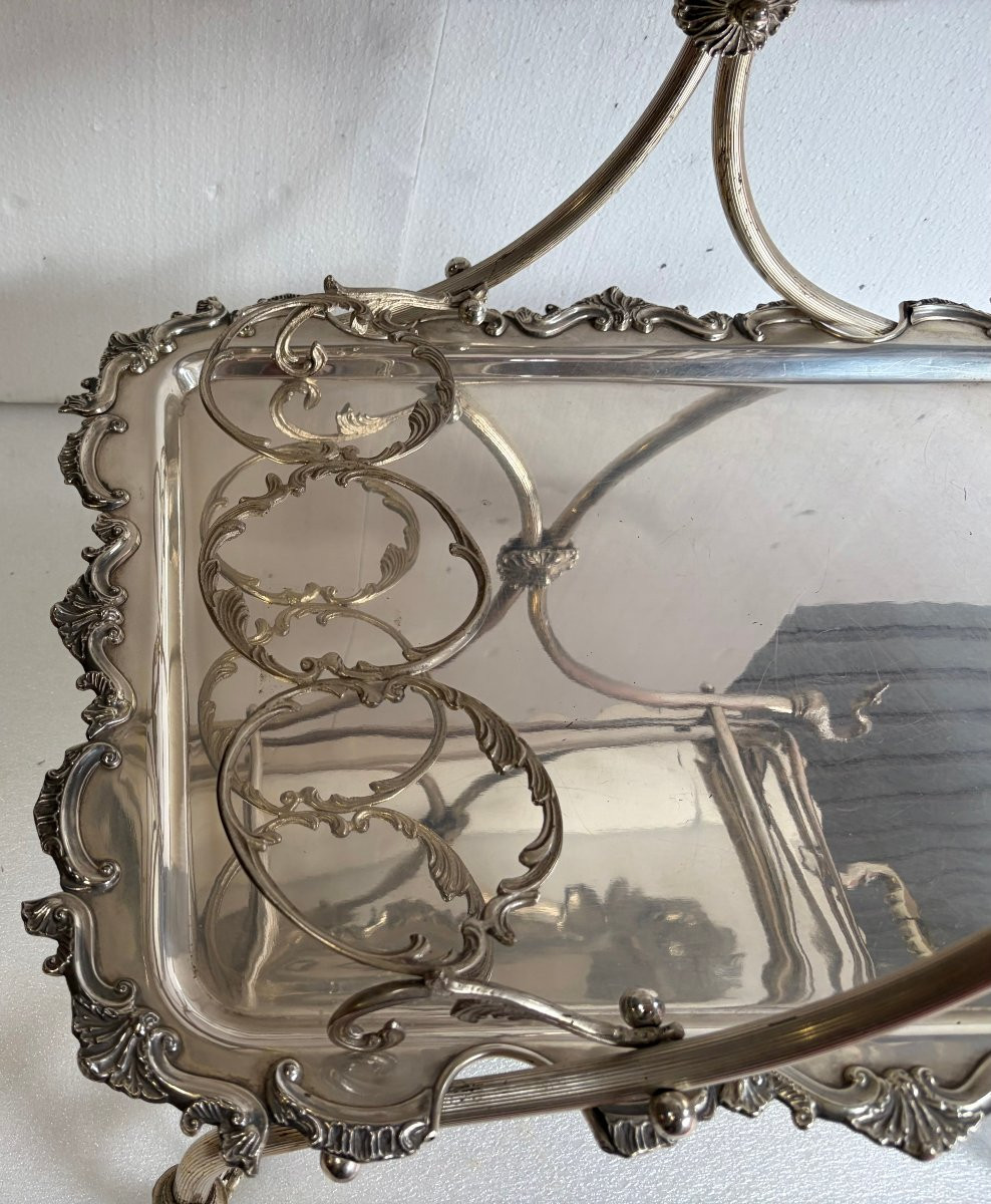 1950/70 Rolling Bar With Swan Decor Rocaille Style Silver Metal From Parisian Palace-photo-5