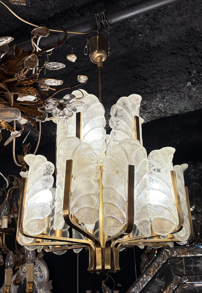 1970′ Lustre 15 Ampoules A 2 Niveaux,Carl Fagerlund Cristal Diamètre 55 x H 77 cm-photo-3