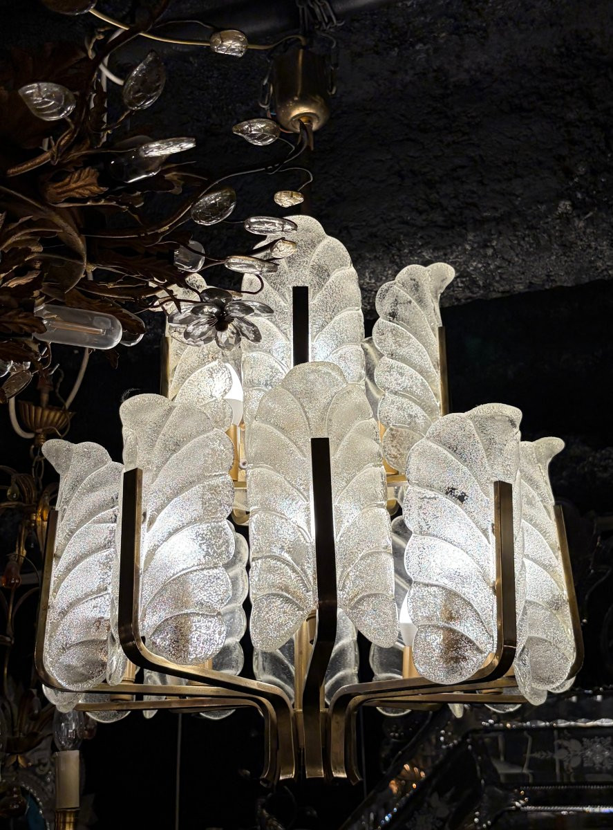 1970′ Lustre 15 Ampoules A 2 Niveaux,Carl Fagerlund Cristal Diamètre 55 x H 77 cm-photo-4