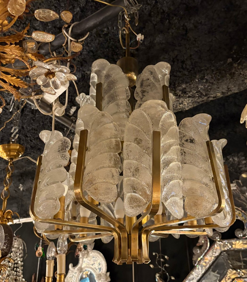 1970′ Lustre 15 Ampoules A 2 Niveaux,Carl Fagerlund Cristal Diamètre 55 x H 77 cm-photo-3