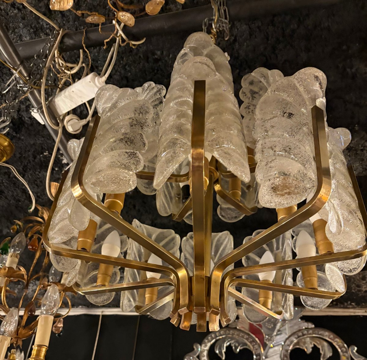 1970′ Lustre 15 Ampoules A 2 Niveaux,Carl Fagerlund Cristal Diamètre 55 x H 77 cm-photo-4