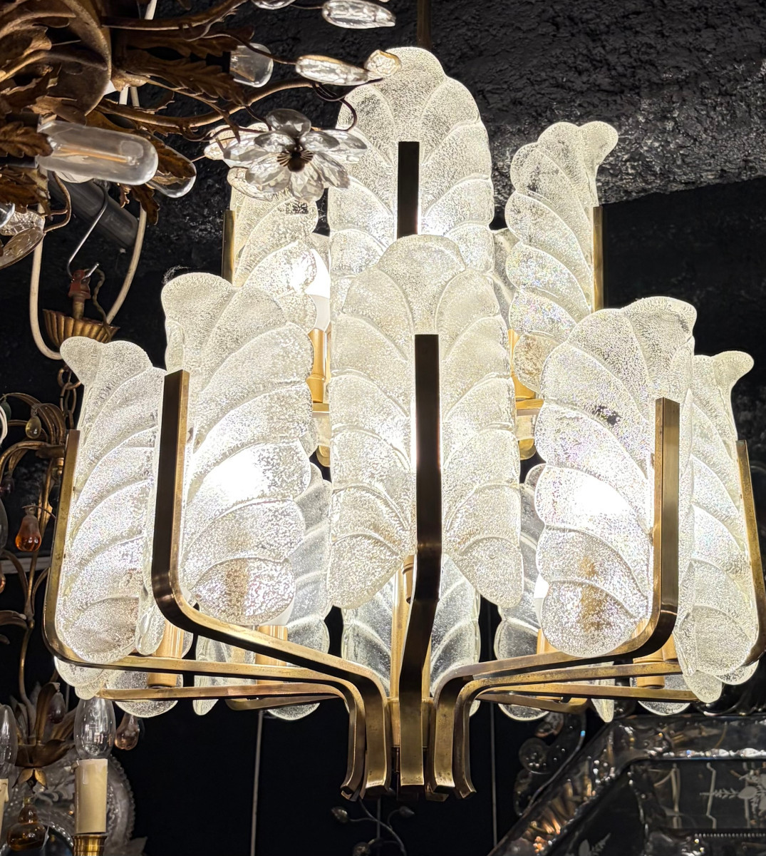 1970′ Lustre 15 Ampoules A 2 Niveaux,Carl Fagerlund Cristal Diamètre 55 x H 77 cm