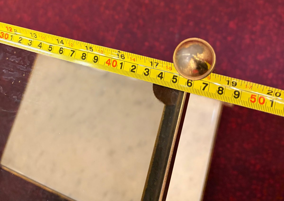 1970′ Paire de Bouts de Canapé En Bronze 2 Niveaux Maison Baguès Plateaux Verre Fumé + Marbre-photo-2