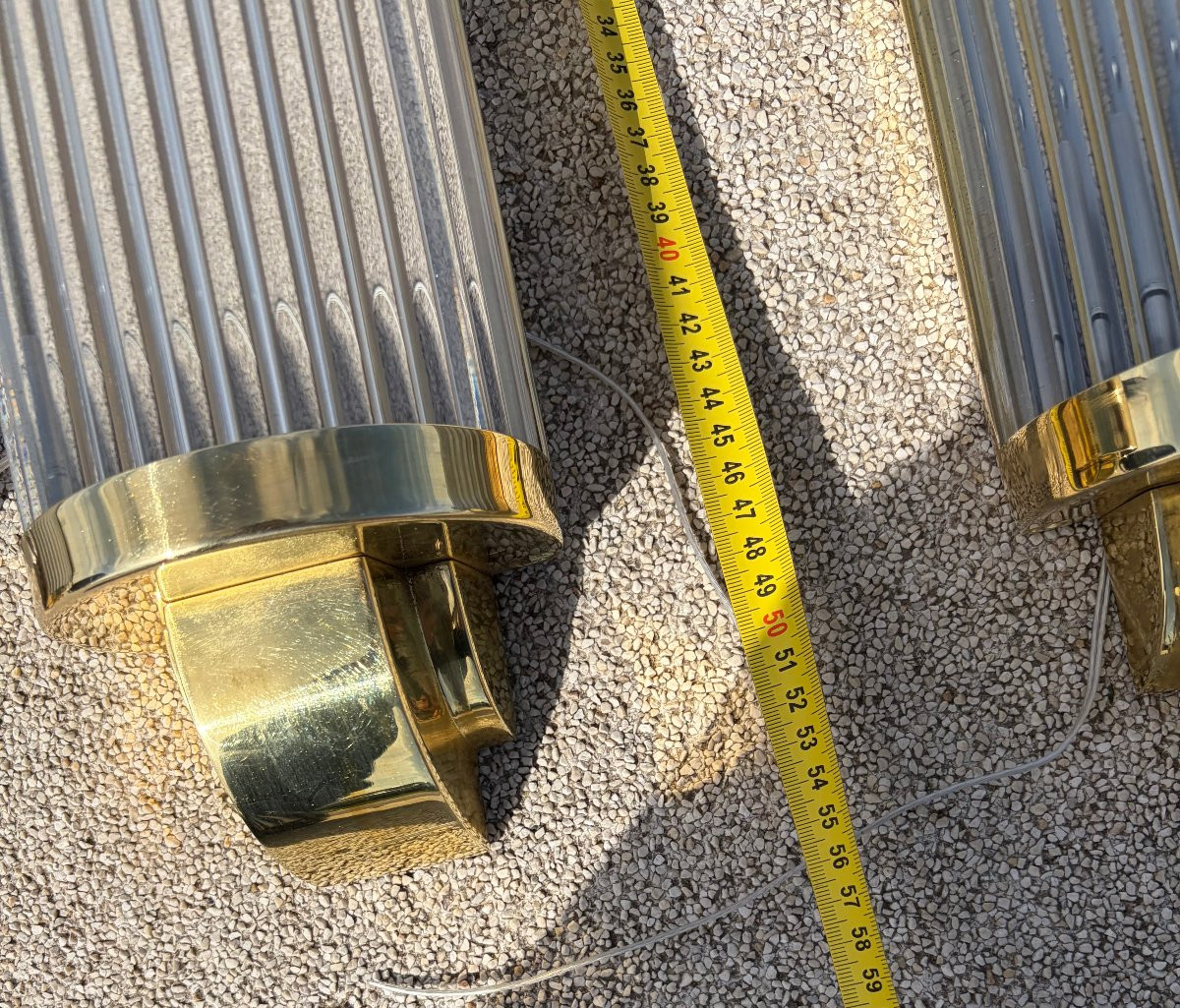 1970' Série De 4 Appliques En Laiton Ou Bronze A Tubes De Verre Style Genet Michon Ou Petitot-photo-3