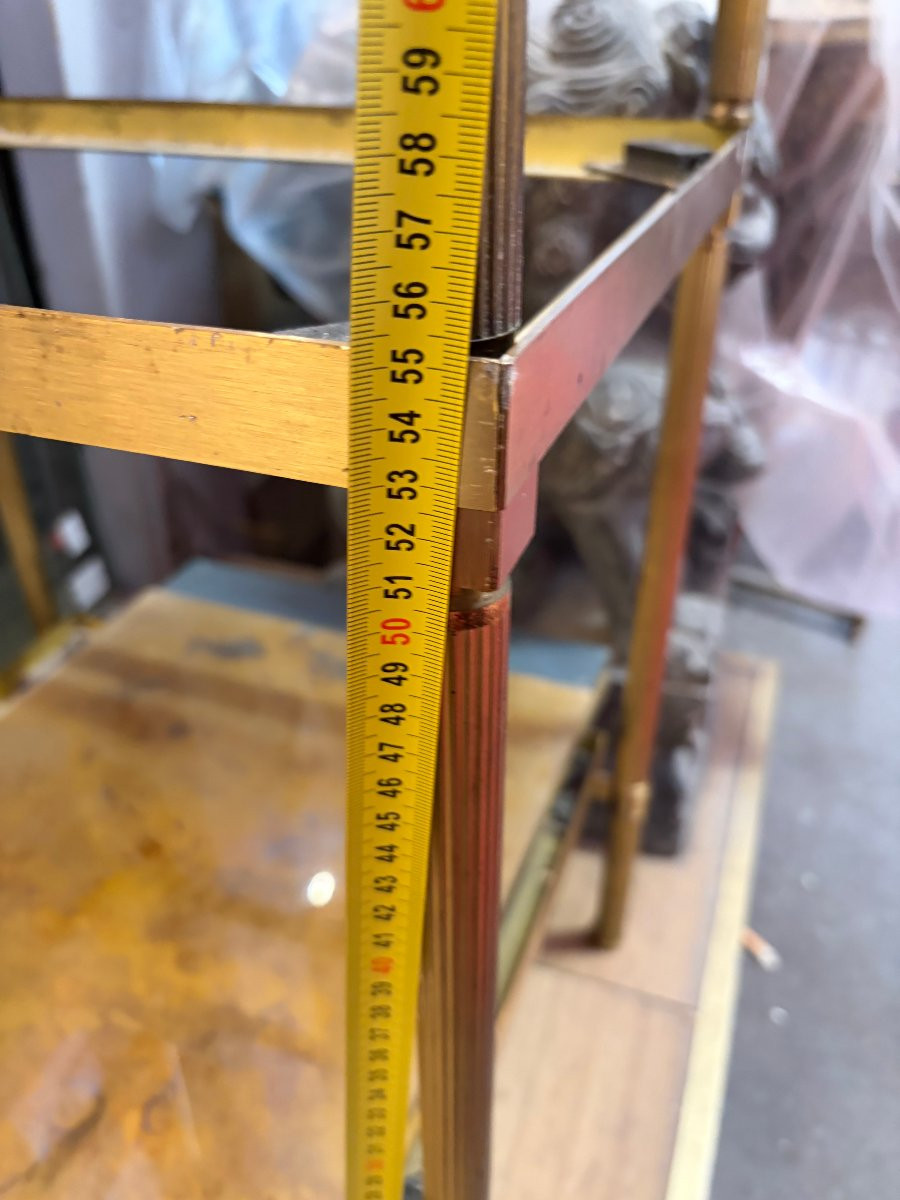 1970′ Pair Of Maison Jansen Brass Sofa Ends Gold Oxidized Tops 36 X 50 X H 55 Cm-photo-1