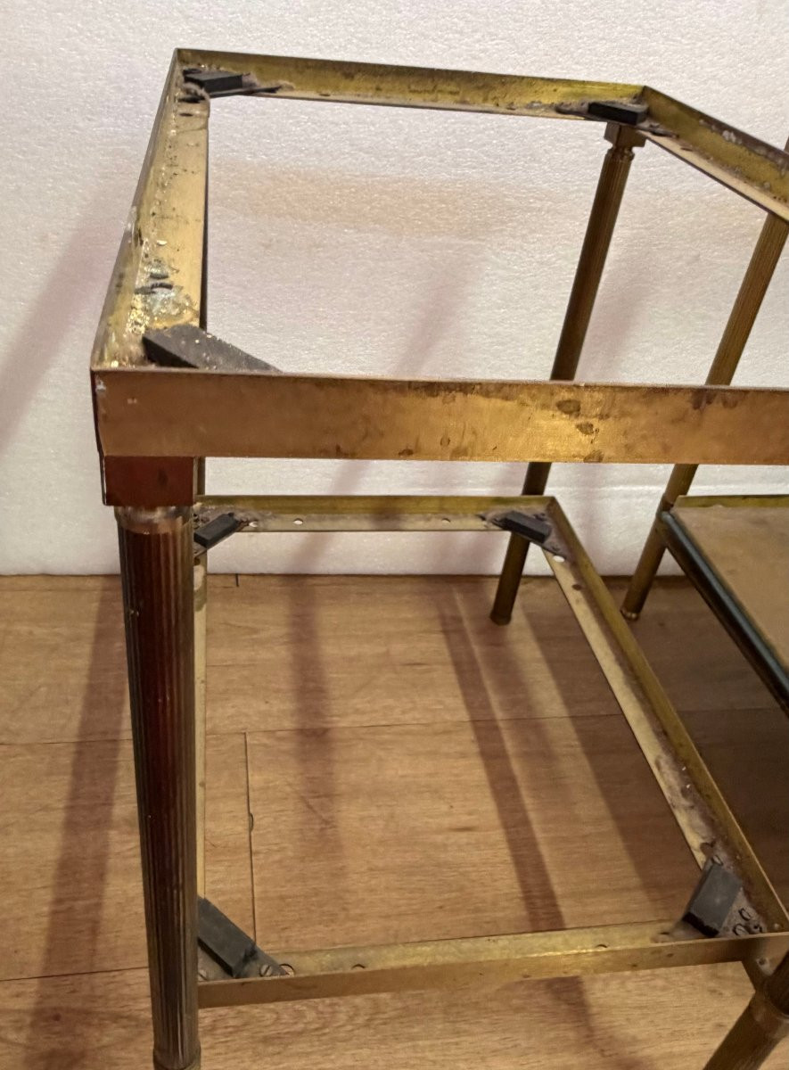 1970′ Pair Of Maison Jansen Brass Sofa Ends Gold Oxidized Tops 36 X 50 X H 55 Cm-photo-4