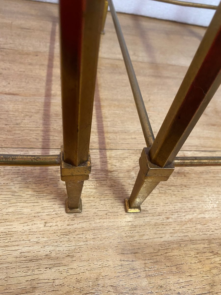 1970s Pair Of Ramsay Brass End Tables With Tinted Glass Tops, 39.5 X 27.5 X H 60 Cm-photo-2