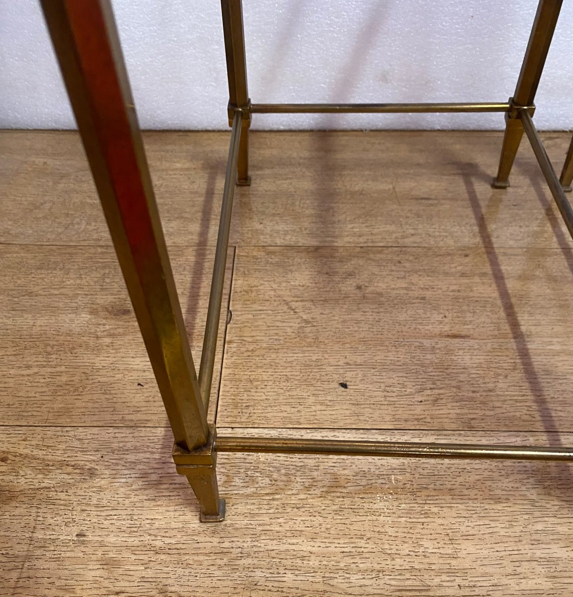 1970s Pair Of Ramsay Brass End Tables With Tinted Glass Tops, 39.5 X 27.5 X H 60 Cm-photo-3
