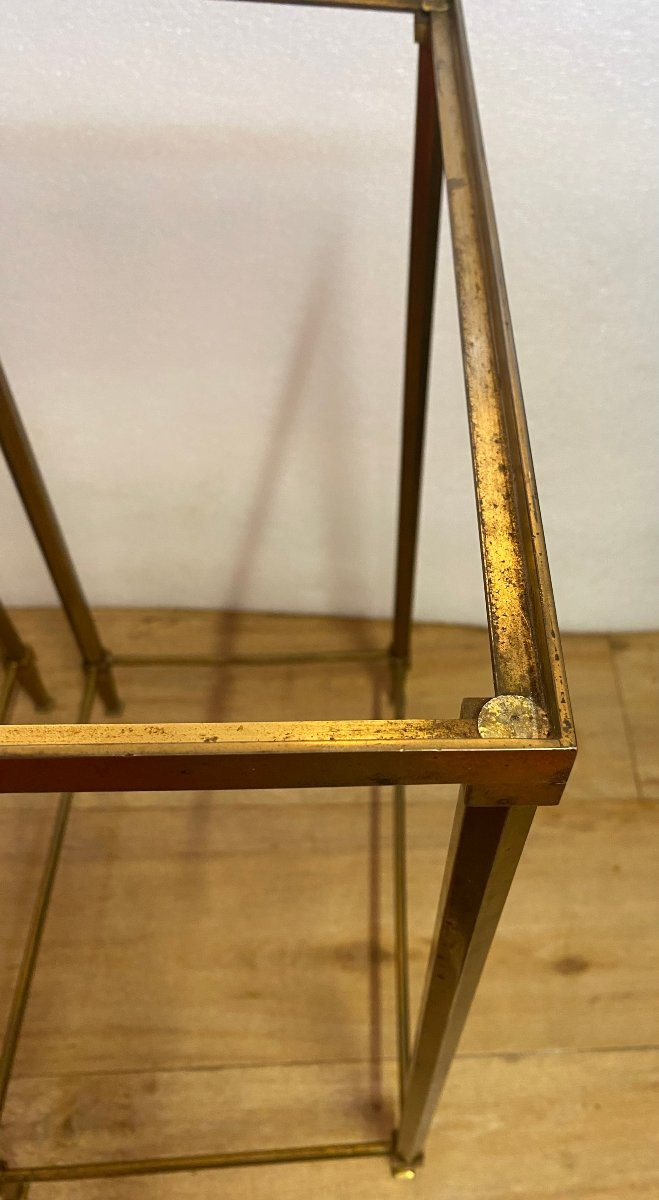 1970s Pair Of Ramsay Brass End Tables With Tinted Glass Tops, 39.5 X 27.5 X H 60 Cm-photo-6