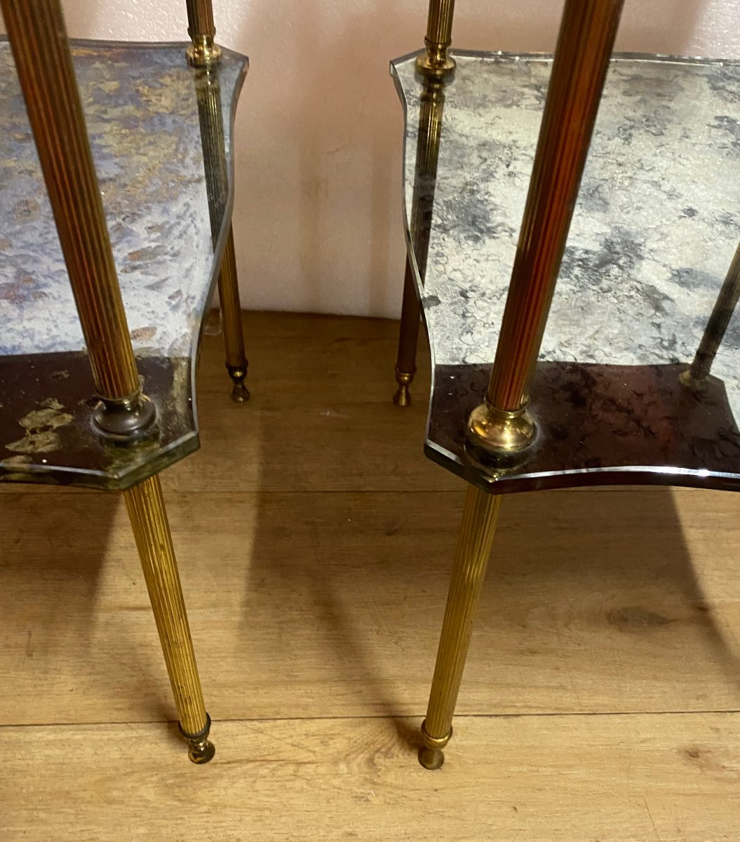 1970′ Paire Bouts  Canapés Maison Jansen Forme Arbaléte Plateaux Miroirs Vieillis 40 x32 x H 61-photo-3
