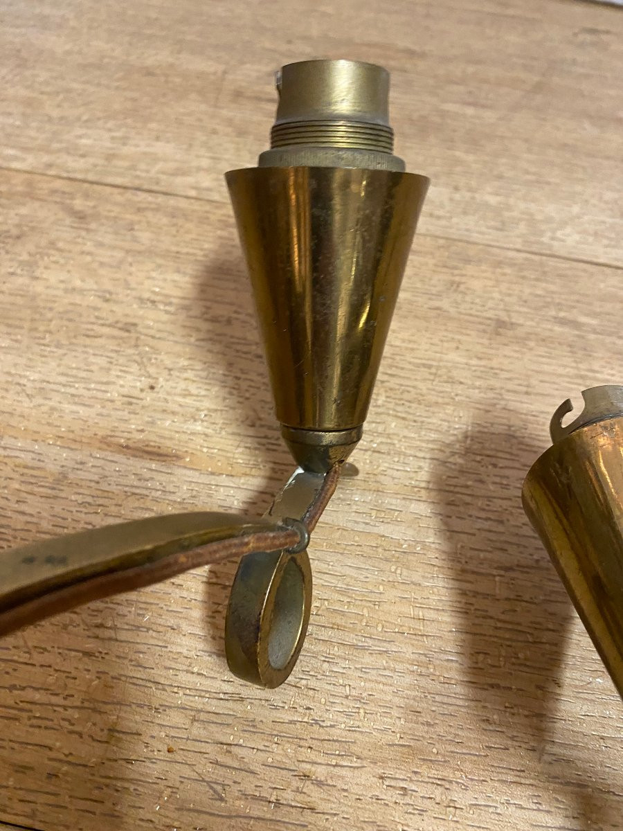 1940′ Pair Of Art Deco Gilded Bronze Sconces Attributed To Jules Leleu-photo-2