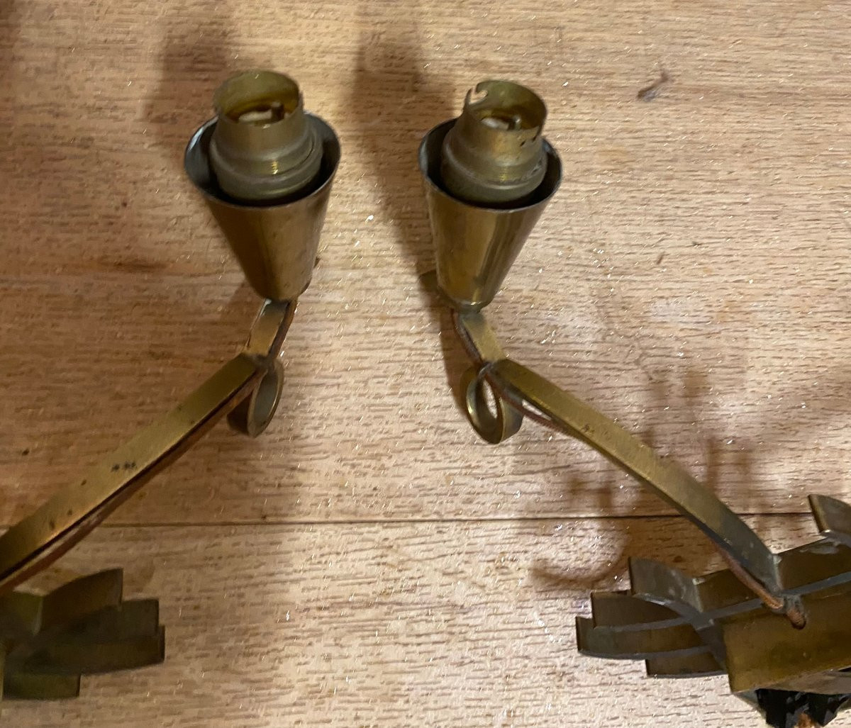 1940′ Pair Of Art Deco Gilded Bronze Sconces Attributed To Jules Leleu-photo-4