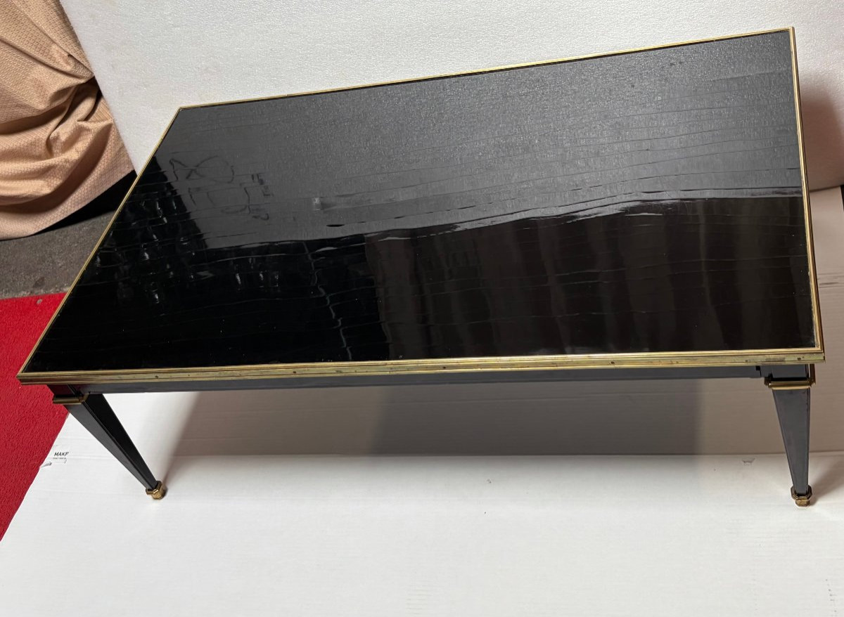1950/70 Gerard MILLE Pour Maison Jansen Table Basse Bois Laqué Noir 121 x 71 cm-photo-3