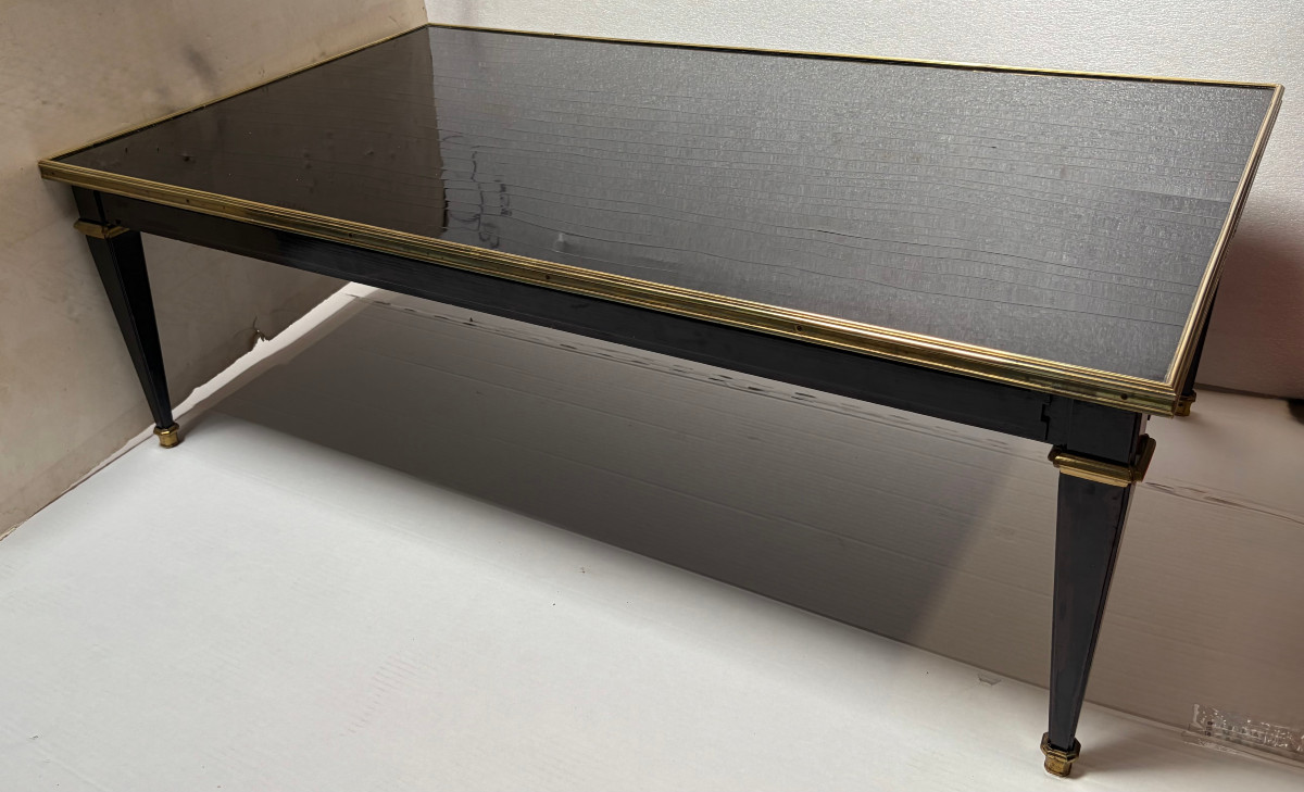 1950/70 Gerard MILLE Pour Maison Jansen Table Basse Bois Laqué Noir 121 x 71 cm