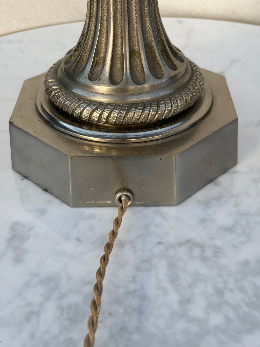 1950/70 Lampe en Bronze Argentée et Oeuf en Resine Fractable Signée Charles-photo-4