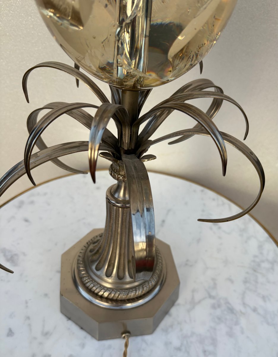 1950/70 Lampe en Bronze Argentée et Oeuf en Resine Fractable Signée Charles-photo-4