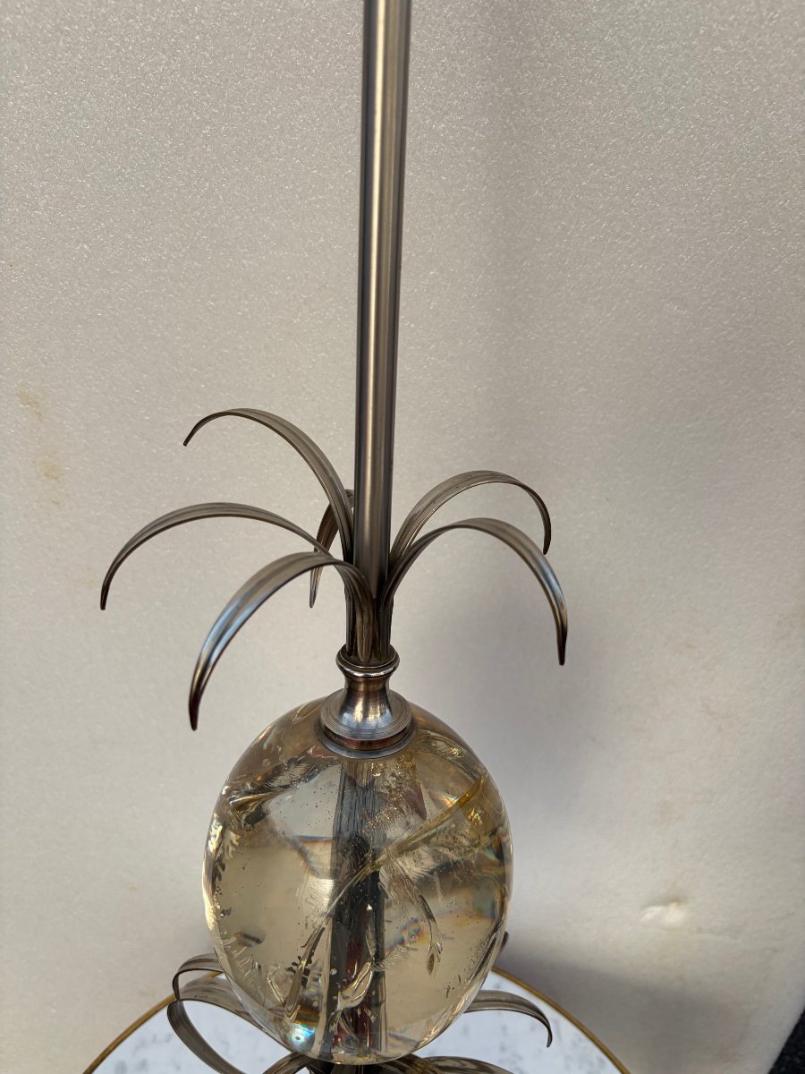 1950/70 Lampe en Bronze Argentée et Oeuf en Resine Fractable Signée Charles-photo-6