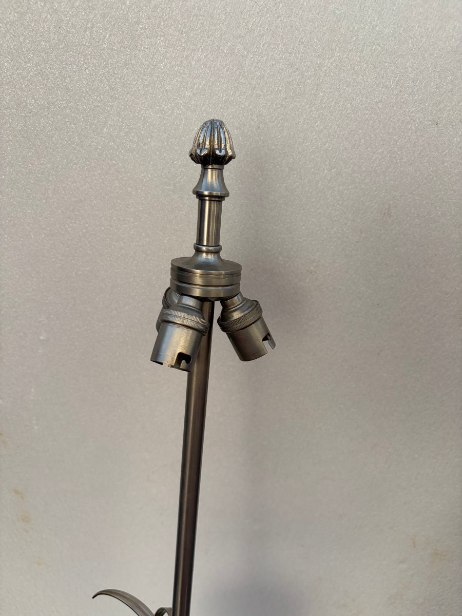 1950/70 Lampe en Bronze Argentée et Oeuf en Resine Fractable Signée Charles-photo-7