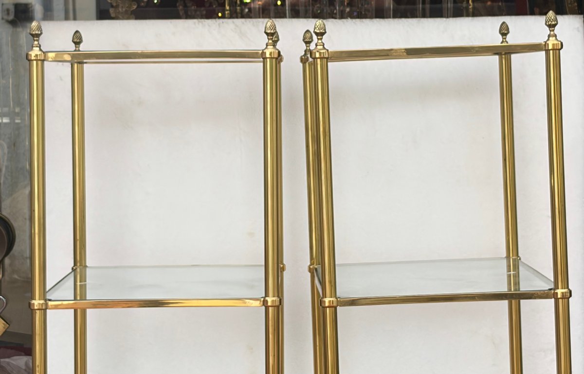 1970′ Paire D’Étagères En Bronze à 5 Niveaux Maison Baguès Plateaux Verre 36,5 X 54 H 163 cm-photo-4