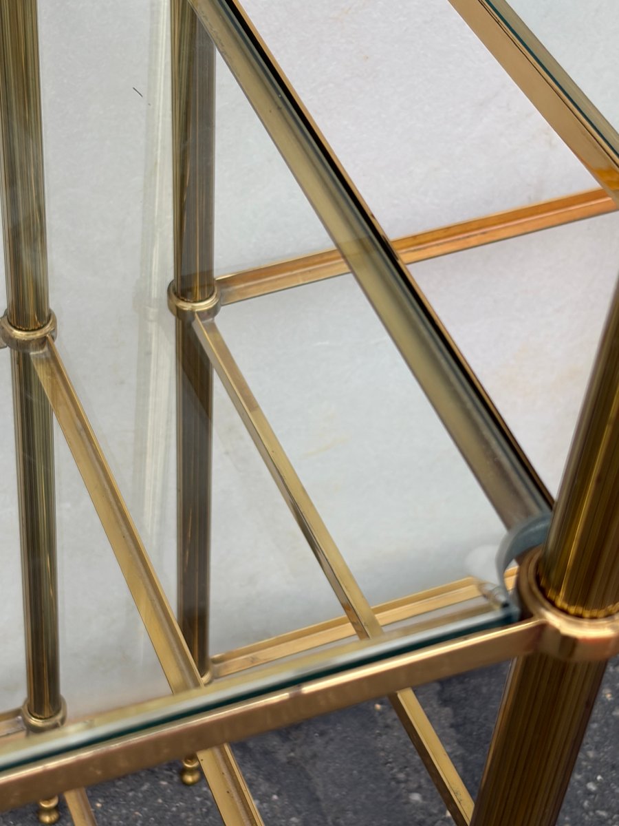 1970′ Paire D’Étagères En Bronze à 5 Niveaux Maison Baguès Plateaux Verre 36,5 X 54 H 163 cm-photo-7