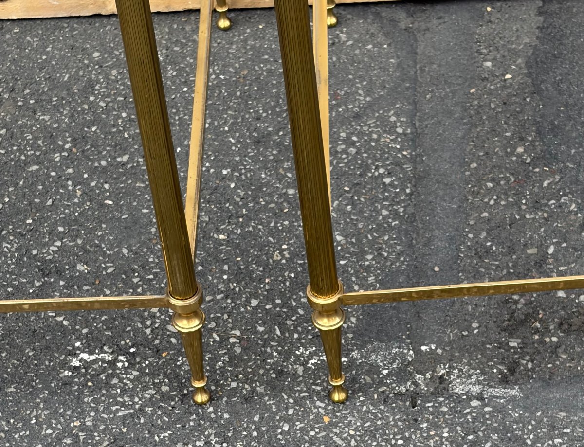1970′ Paire D’Étagères En Bronze à 5 Niveaux Maison Baguès Plateaux Verre 36,5 X 54 H 163 cm-photo-8