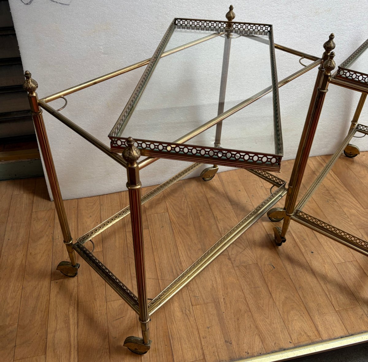 1970s Pair Of Bronze Roll-top Bars With Shelves, Maison Baguès Style, Napoleon III Decoration-photo-2