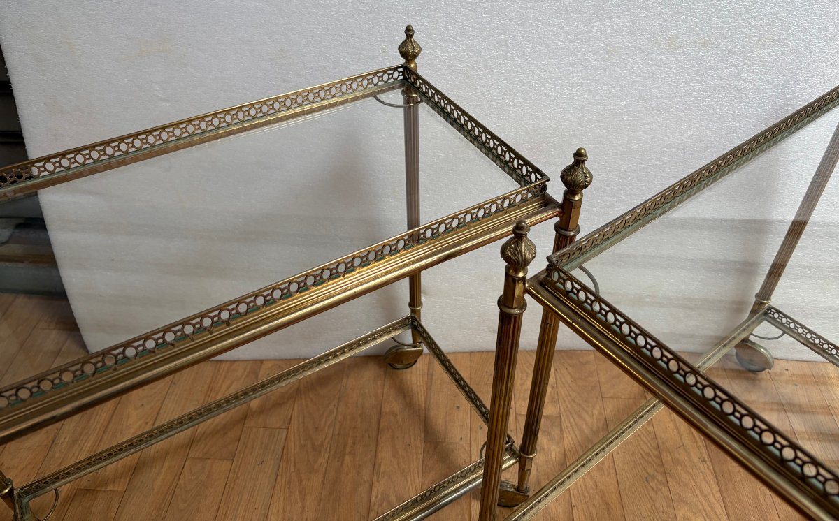 1970s Pair Of Bronze Roll-top Bars With Shelves, Maison Baguès Style, Napoleon III Decoration-photo-2
