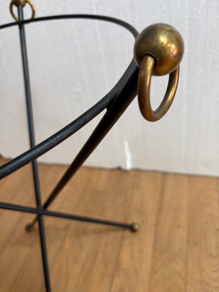 1940s–50s Wrought Iron Side Table With Brass Ornaments, Jacques Adnet Style-photo-2