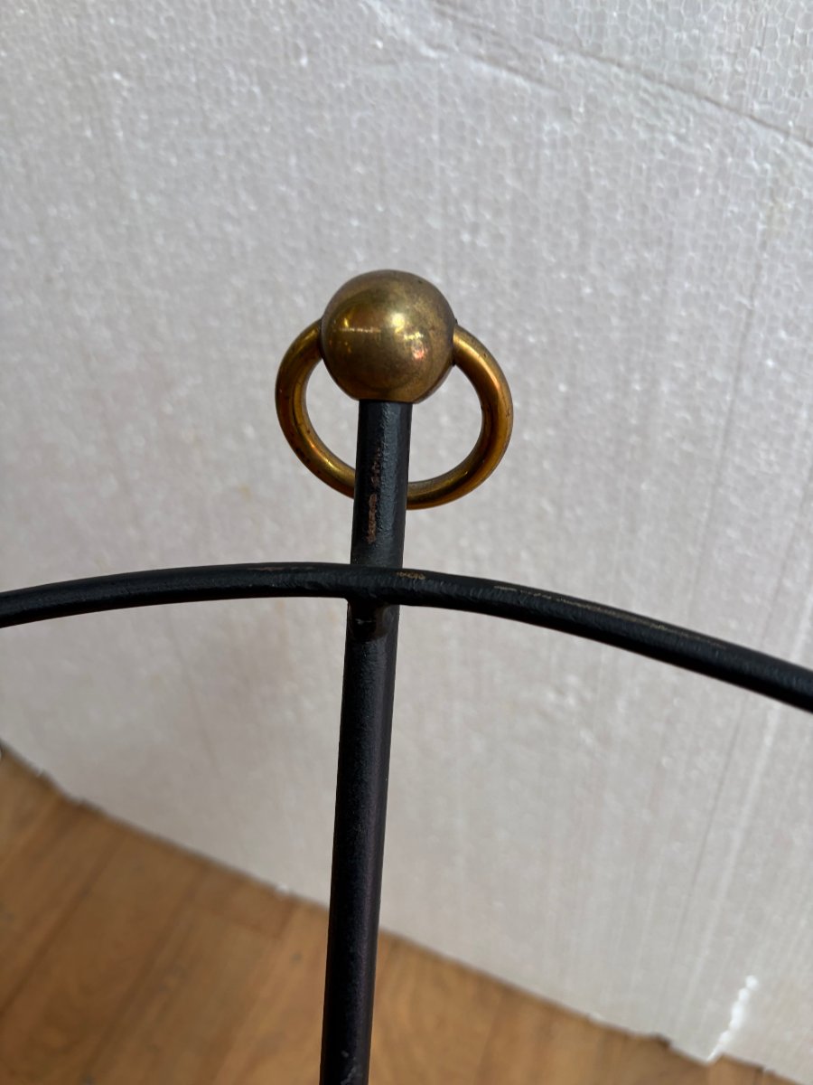 1940s–50s Wrought Iron Side Table With Brass Ornaments, Jacques Adnet Style-photo-3