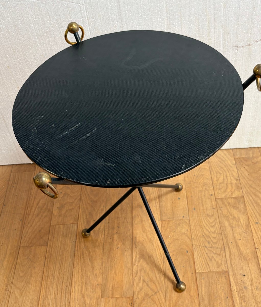 1940s–50s Wrought Iron Side Table With Brass Ornaments, Jacques Adnet Style-photo-5