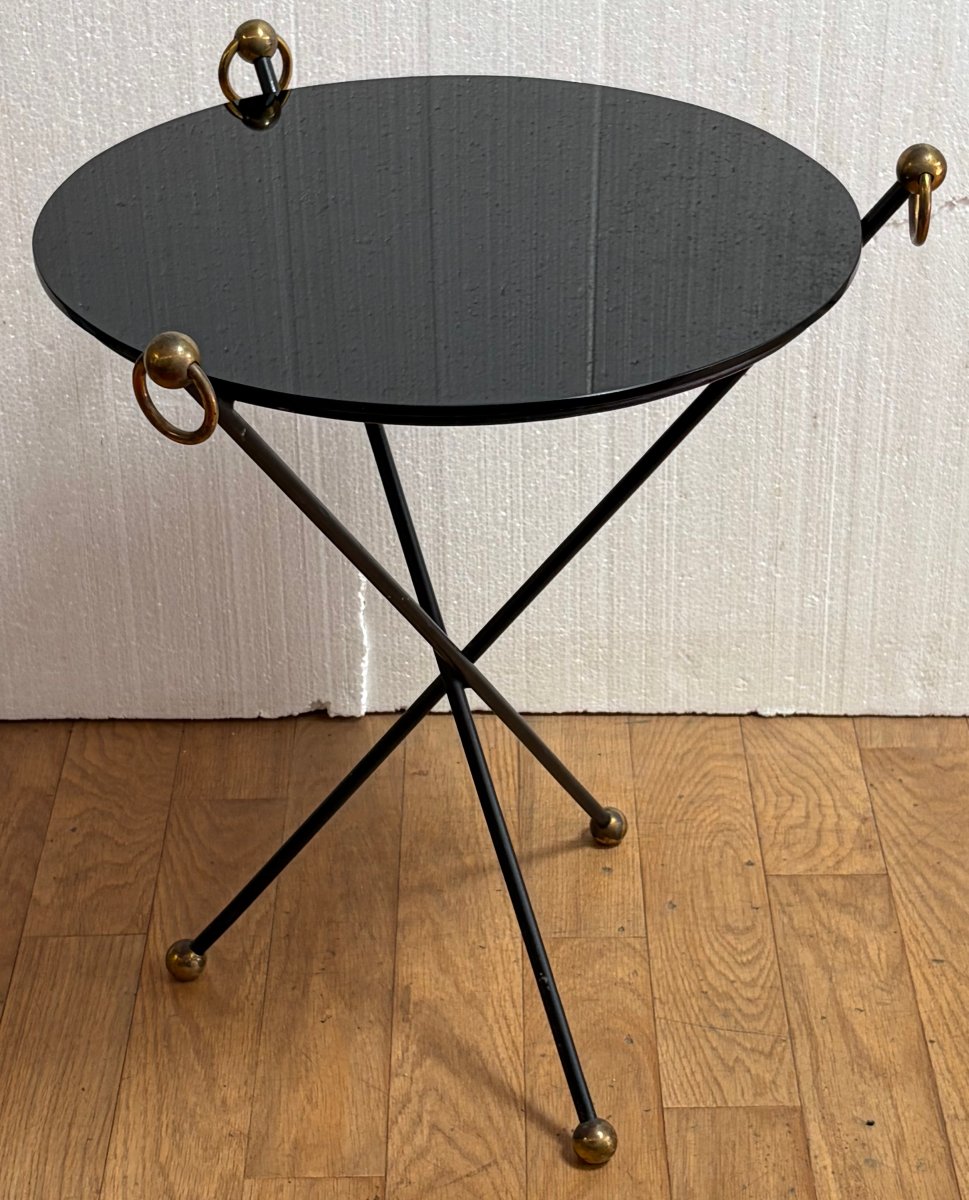 1940s–50s Wrought Iron Side Table With Brass Ornaments, Jacques Adnet Style