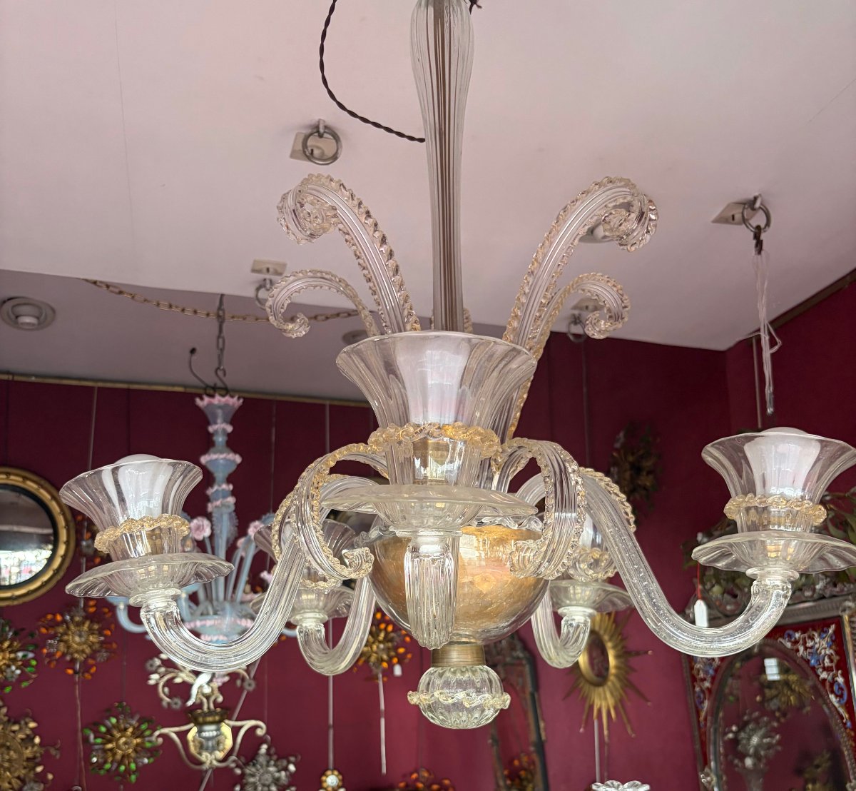 1950/70 Lustre Jet d’Eau 5 Bras Barovier & Toso di Murano H 92 Ø 70 cm-photo-7
