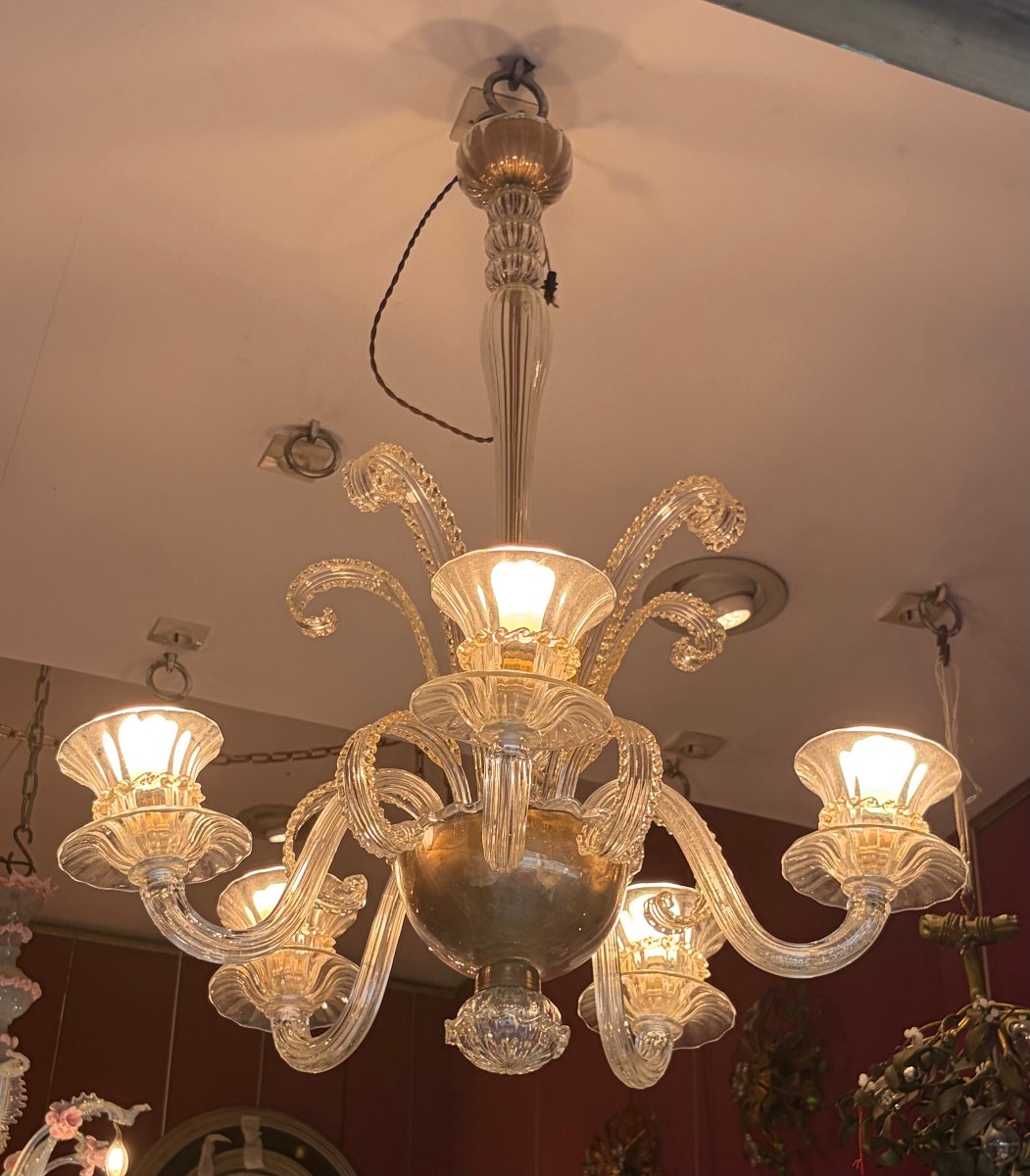 1950/70 Lustre Jet d’Eau 5 Bras Barovier & Toso di Murano H 92 Ø 70 cm