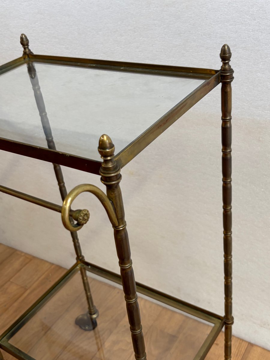 1950s–1970s Bagués Rolling Serving Cart, Bronze With Bamboo Decor, Featuring A Towel Holder, 38 X 35 X H 75-photo-2