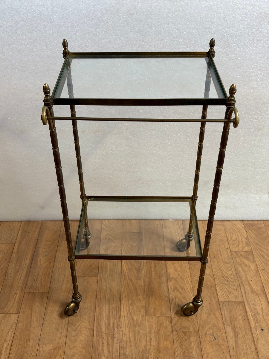 1950s–1970s Bagués Rolling Serving Cart, Bronze With Bamboo Decor, Featuring A Towel Holder, 38 X 35 X H 75-photo-2