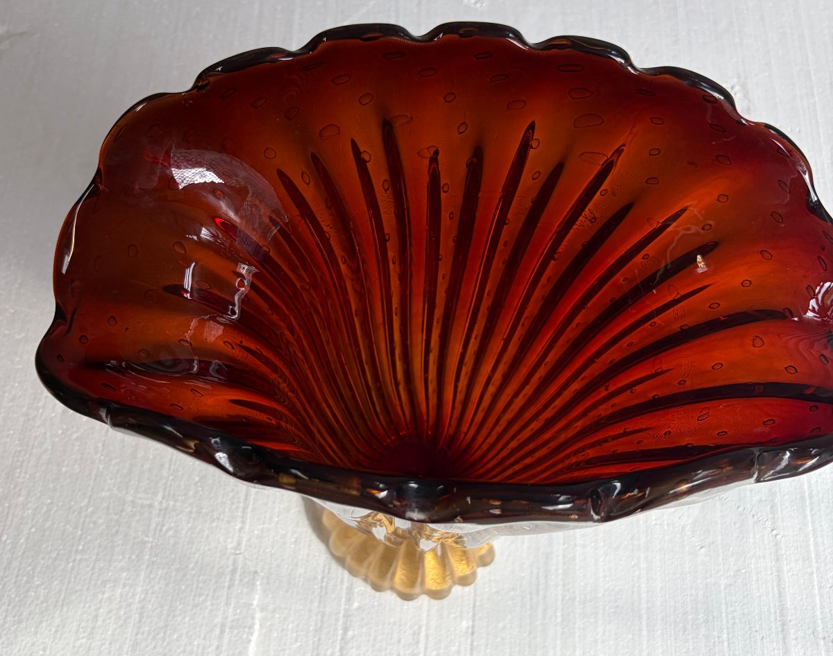 1970′ Vase Cristal Murano Violine et Or Signé Pino Signoretto H 40 cm-photo-2