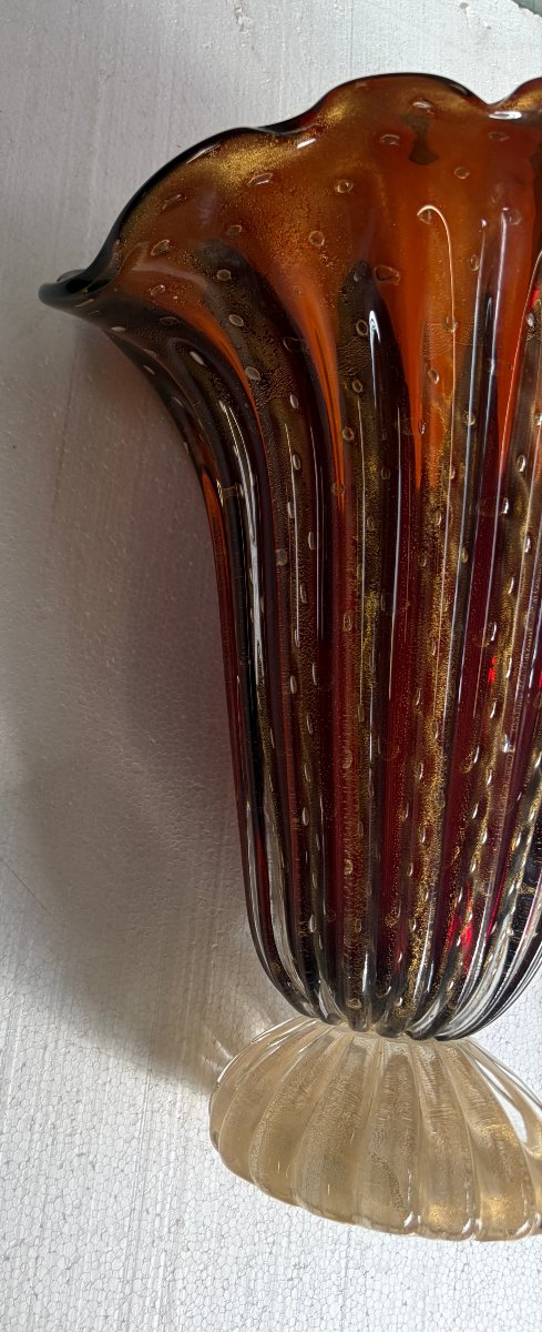 1970′ Vase Cristal Murano Violine et Or Signé Pino Signoretto H 40 cm-photo-2
